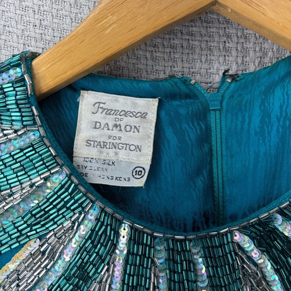 Vtg Francesca Of Damon 100% Silk Blue Intricate Beaded Long Dress Sz 10 Elegant - Picture 7 of 13